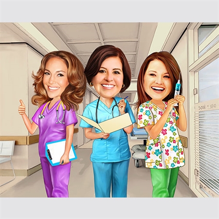 Three Nurses Caricature from Photos,by myDaVinci - myDaVinci